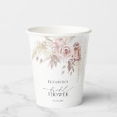 Boho Stof Roze Roze Bloemige Bruiloftsshow Papieren Bekers (Achterkant)