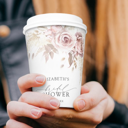Boho Stof Roze Roze Bloemige Bruiloftsshow Papieren Bekers