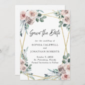 Boho Stof Roze Rozen Bloemengroen Bruiloft Save The Date (Voorkant / Achterkant)
