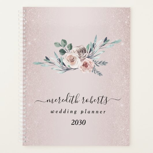 Boho Stof Roze Rozen Blozend Glitter Meerjarig Planner (Voorkant)