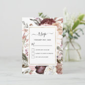 Boho Stof Roze Wijnrode Trouw RSVP Kaart (Staand voorkant)