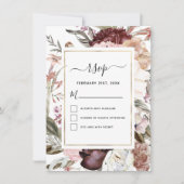 Boho Stof Roze Wijnrode Trouw RSVP Kaart (Voorkant)