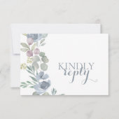 Boho Stofblauw Bloem Bruiloft RSVP Kaartje (Voorkant)