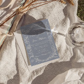 Boho Stofblauw Bloem QR Code Botanische Bruiloft Kaart