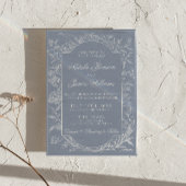 Boho Stofblauw Bloem QR Code Botanische Bruiloft Kaart