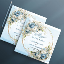 Boho Stofblauw Bloemengroene Glitter Gastboek
