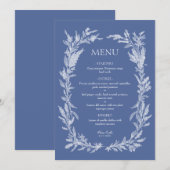 Boho Stofblauw Bloemenkrans Bruiloft Menu (Voorkant / Achterkant)