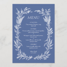 Boho Stofblauw Bloemenkrans Bruiloft Menu