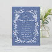 Boho Stofblauw Bloemenkrans Trouwtijdlijn Programmakaart (Staand voorkant)