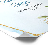 Boho Stofblauw Bloemig Gouden Frame Trouw Teken Poster (Hoek)