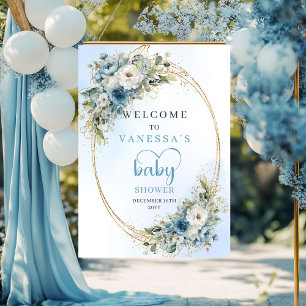 Boho Stofblauw Bloemige Eucalyptus Baby Shower Bor Poster