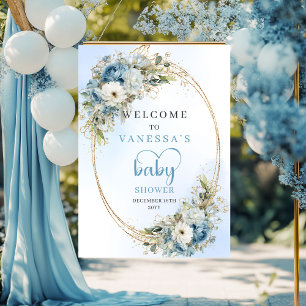 Boho Stofblauw Bloemige Eucalyptus Gouden Baby Sho Poster