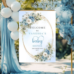 Boho Stofblauw Bloemige Eucalyptus Gouden Baby Sho Poster
