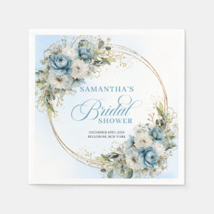 Boho Stofblauw Bloemmotief Eucalyptus Goud Servett Servet