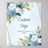 Boho Stofblauw Bloemstuk Aangepaste DIY Trouwtekst Poster (Voorkant)