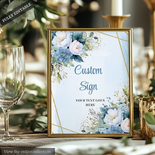 Boho Stofblauw Bloemstuk Aangepaste DIY Trouwtekst Poster