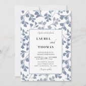 Boho Stofblauw Botanisch Blad Trouw Uitnodiging (Voorkant)