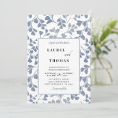 Boho Stofblauw Botanisch Blad Trouw Uitnodiging (Staand voorkant)