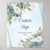 Boho Stofblauw Eucalyptus Huwelijksbord Op Maat Poster (Voorkant)