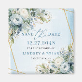 Boho Stofblauw & Eucalyptus Save the Date-magneet Magneet (Voorkant)