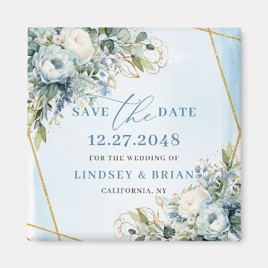 Boho Stofblauw & Eucalyptus Save the Date-magneet Magneet (Voorkant)