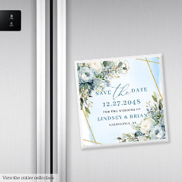Boho Stofblauw & Eucalyptus Save the Date-magneet Magneet