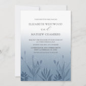 Boho Stofblauw Geperste Blad Bruiloft Kaart (Voorkant)