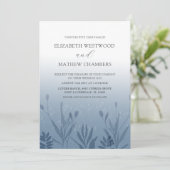 Boho Stofblauw Geperste Blad Bruiloft Kaart (Staand voorkant)
