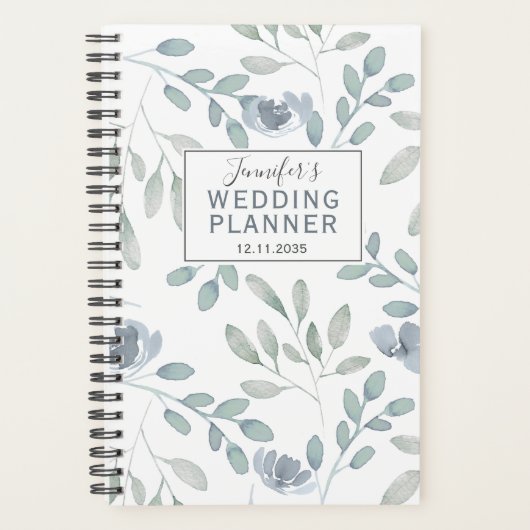 Boho Stofblauw & Groen Patroon Trouw Planner (Voorkant)