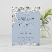 BOHO Stofblauw Pampas Bloem Bruiloft Kaart (Staand voorkant)