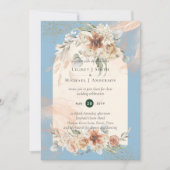 Boho Stofblauw Pampasgras Bruiloft Kaart (Voorkant)