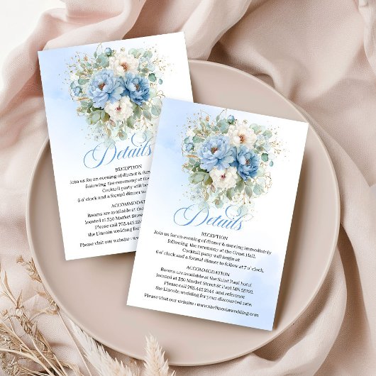 Boho Stofblauw Pioenrozen Witte Trouwdetails Kaart