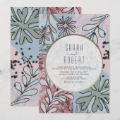 Boho Stofblauw Roze Bloemige Trouw Uitnodiging (Voorkant / Achterkant)