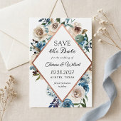 Boho Stofblauw Rustieke Bloemige Bewaar De Datum Save The Date