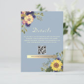 Boho Stofblauw Trouwdetails QR-code Informatiekaartje (Staand voorkant)