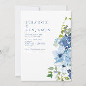 Boho Stofblauw Watercolor Bloem Bruiloft QR Code Kaart (Voorkant)