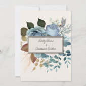Boho Stofblauw Witte Bloemen Crème Trouw Kaart (Achterkant)