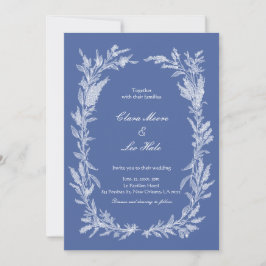 Boho Stofblauwe Bloemenkrans Bruiloft Kaart
