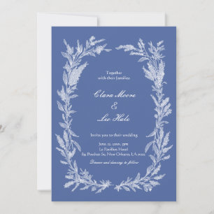 Boho Stofblauwe Bloemenkrans Bruiloft Kaart