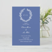 Boho Stofblauwe Botanische Krans Bruiloft Kaart (Staand voorkant)