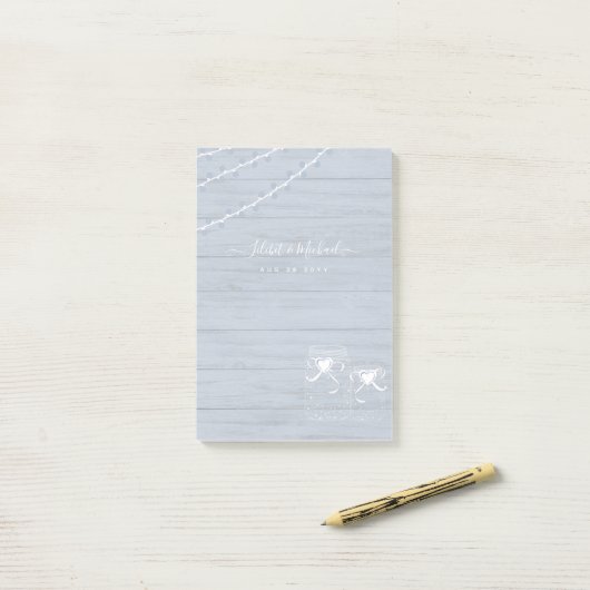 BOHO Stofblauwe Drijfhout Mason Jars Trouwen Post-it® Notes (Op bureau)