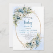 Boho Stofblauwe Eucalyptus Baby Shower Uitnodiging (Voorkant)