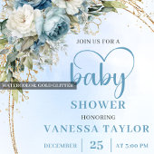 Boho Stofblauwe Eucalyptus Baby Shower Uitnodiging