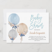 Boho stoffig blauw baby shower ballonnen jongen kaart (Voorkant)