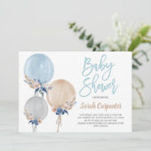 Boho stoffig blauw baby shower ballonnen jongen kaart (Staand voorkant)