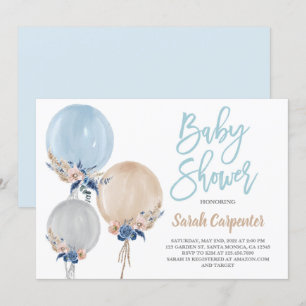 Boho stoffig blauw baby shower ballonnen jongen kaart