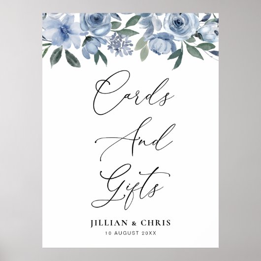 boho stoffig blauw bloemen Kaarten & Geschenken te Poster (Voorkant)