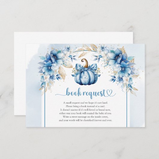 Boho stoffig blauw en goud pompoen boek aanvraag informatiekaartje (Voorkant / Achterkant)