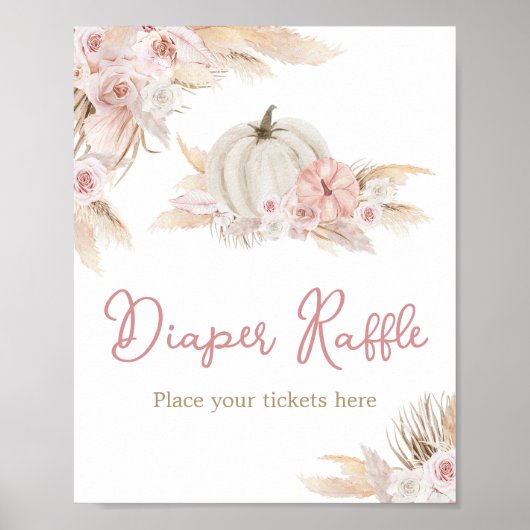 Boho Stoffig Roos Pompoen Baby shower Luier Raffle Poster (Voorkant)