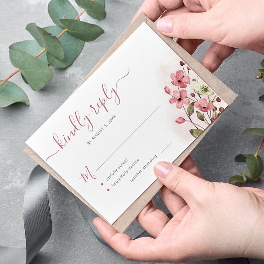 Boho stoffig roos waterverf bloemenbruiloft RSVP kaartje